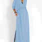 Elegant Solid Color High Waist V-Neck Maxi Dress