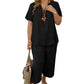 🎁Hot Sale🎁65% OFF💥Women's Solid Short Sleeve Top & Loose Wide Leg Pants 2-Piece Set