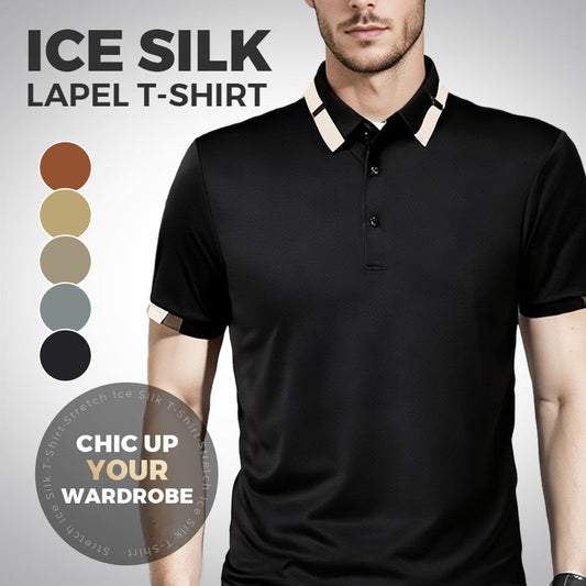 🔥Clearance Sale-50% off👕Men's Stretch Ice Silk Short Sleeve Lapel T-shirt