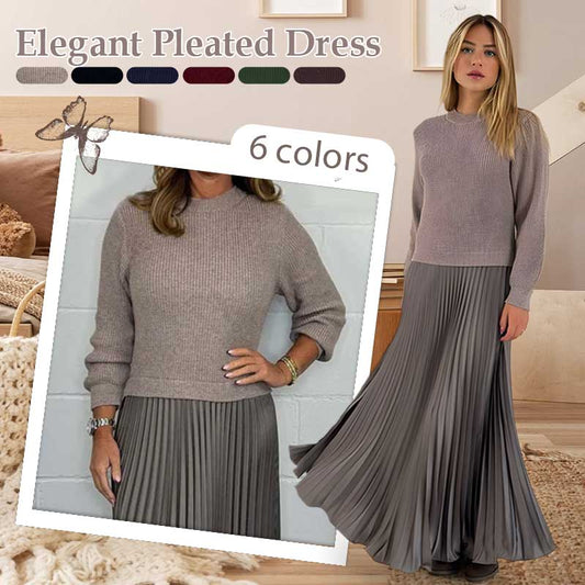 🍂Autumn Promotion 49% OFF🔥Women's solid color Long Sleeve Jumper & Pleated Bottom Dress