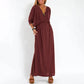 Elegant Solid Color High Waist V-Neck Maxi Dress