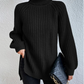 Cotton Turtleneck Raglan Sleeve Split Hem Sweater