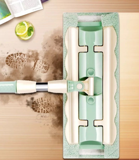 🏆Flat Mop with Stainless Steel Handle with Reusable Washable Mop Cloths
