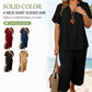 🎁Hot Sale🎁65% OFF💥Women's Solid Short Sleeve Top & Loose Wide Leg Pants 2-Piece Set