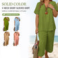 🎁Hot Sale🎁65% OFF💥Women's Solid Short Sleeve Top & Loose Wide Leg Pants 2-Piece Set