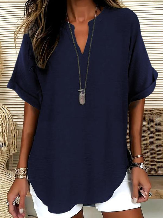 🔥Last Day-60% OFF❤️Women's Plain Short Sleeve Blouse, Casual Solid Color Top for Daily Wear