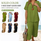 🎁Hot Sale🎁65% OFF💥Women's Solid Short Sleeve Top & Loose Wide Leg Pants 2-Piece Set