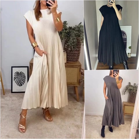 💃Women Pleated Simple Solid Color Dress