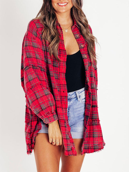 🏆Women's Seams Raw Edge Washed Oversized Shirt Jacket