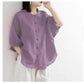Chemise en lin et coton pour femme, manches lanternes