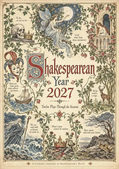 🗓️Limited Time Sale Only ￡8.99!!🎁A Classic Theatre Year 2027 – 12 Plays Through the Seasons | Vintage Illustrated Wall Calendar
