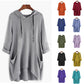 Women's Hooded Solid Color Loose Sweatshirt, Irregular Pocket Top