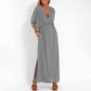 Elegant Solid Color High Waist V-Neck Maxi Dress