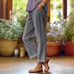 Cotton and linen loose elastic waist pocketed casual pants