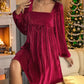 🎁Hot Sale 49% OFF🎄Women's Square Neck Velvet Babydoll Dresses with Tie-Back