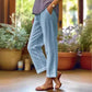 Cotton and linen loose elastic waist pocketed casual pants