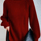 Cotton Turtleneck Raglan Sleeve Split Hem Sweater