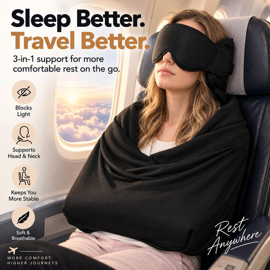 🖤 Black Friday Deal: Just £9.99! 🔥 50K+ Sold! ✈️ 2-in-1 Memory Foam Travel Pillow & 3D Blackout Sleep Mask for Neck Support & Rest On the Go