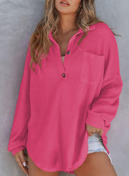 New Women's Waffle Knit Long Sleeve Sweatshirt (Buy 2 Free Shipping)