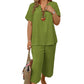 🎁Hot Sale🎁65% OFF💥Women's Solid Short Sleeve Top & Loose Wide Leg Pants 2-Piece Set