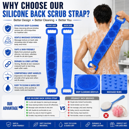 🔥Limited Time 60% OFF🚿🧼Silicone Back Scrubber for Bath, Double-Sided Body Exfoliating Bath Brush with Soft Silicone Bristles