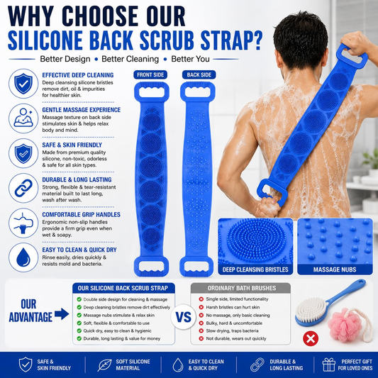 🔥Limited Time 60% OFF🚿🧼Silicone Back Scrubber for Bath, Double-Sided Body Exfoliating Bath Brush with Soft Silicone Bristles
