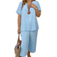 🎁Hot Sale🎁65% OFF💥Women's Solid Short Sleeve Top & Loose Wide Leg Pants 2-Piece Set