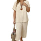 🎁Hot Sale🎁65% OFF💥Women's Solid Short Sleeve Top & Loose Wide Leg Pants 2-Piece Set