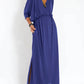 Elegant Solid Color High Waist V-Neck Maxi Dress