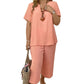 🎁Hot Sale🎁65% OFF💥Women's Solid Short Sleeve Top & Loose Wide Leg Pants 2-Piece Set