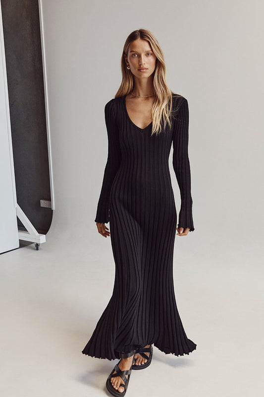 🔥Hot Sale🔥Crew Neck & V-Neck Sleeved Knit Midi Dress