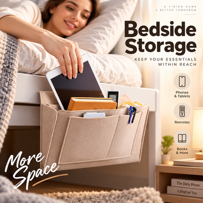 🥳2026 HOT SALE🥳💞50K+ SOLD! 🛏️50% OFF NOW! Bedside Hanging Storage Bag‑Multi‑Pocket Bed Caddy Organizer, Felt Hanging Pouch for Dorm Bunk Bed Hold Tablet Book Phone Stationery-B