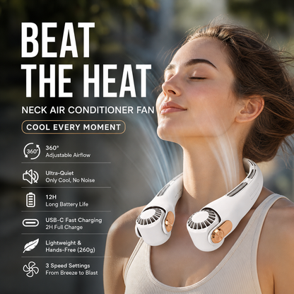⏰Last Day Special Price ￡12.99!!🍃Neck Air Conditioner Fan – Ultra‑quiet, 360° rotating, 3 speeds. Hands‑free cooling, long battery. Summer essential! 😎🌬️