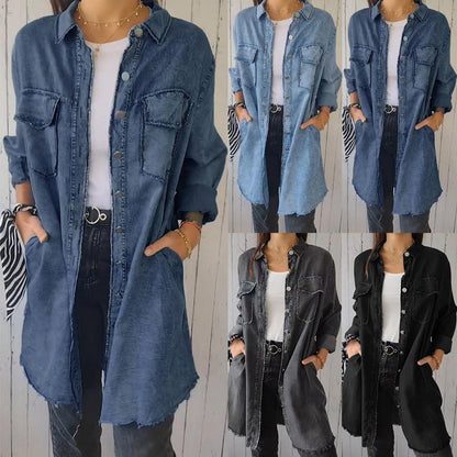 🩵Women’s Faux Denim Comfortable Lapel Coat Shirt