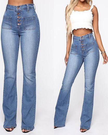 🔥Hot Sale🔥Button Fly Booty Shaping High Waist Flare Jeans