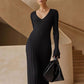 🔥Hot Sale🔥Crew Neck & V-Neck Sleeved Knit Midi Dress