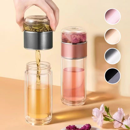 🎅Christmas Sale-50% Off🔥Premium Double Wall Tea & Water Separation Glass Bottle