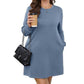 🔥50%OFF Christmas Sale🔥Women’s Solid Round-Neck Long-Sleeve Dresses with Pockets