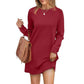 🔥50%OFF Christmas Sale🔥Women’s Solid Round-Neck Long-Sleeve Dresses with Pockets