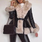 💫Heavy Workmanship💖Women's Faux-Leather Coat with Faux-Fur Collar