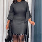 🌹Hot Sale 49% Off🌹Women's Plus Size Sequin Fringe Midi Dress with Batwing Sleeves
