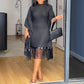 🌹Hot Sale 49% Off🌹Women's Plus Size Sequin Fringe Midi Dress with Batwing Sleeves