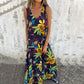 🔥Last Day Promotion-49%OFF🏝️Women's Leaves Pattern V-Neck Sleeveless Floor-Length Dress