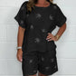 Casual Printed Cotton-Linen Short Sleeve Shorts Set
