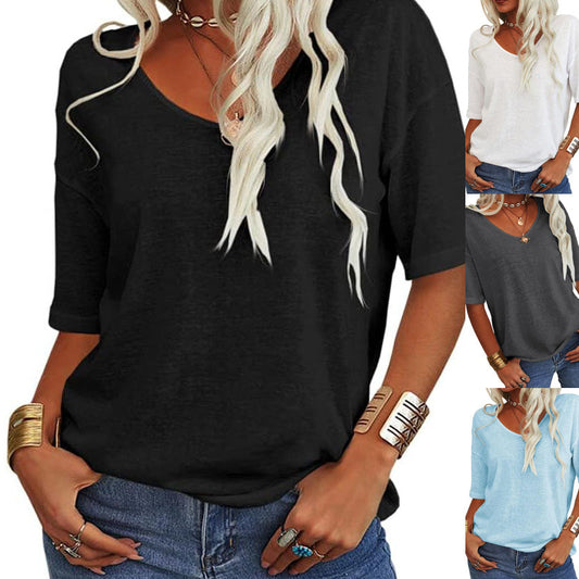 ✨This Week's Special Price ￡10.99💥Women's Solid Color V-Neck T-shirt [On Sale & Quick Shipping!]