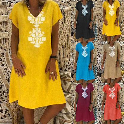 Women's Printed V-Neck Knee-Length Dress