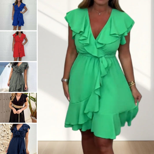💖LAST DAY SALE 49% OFF💷Women's Elegant Waist Tie V-Neck Ruffle Dress