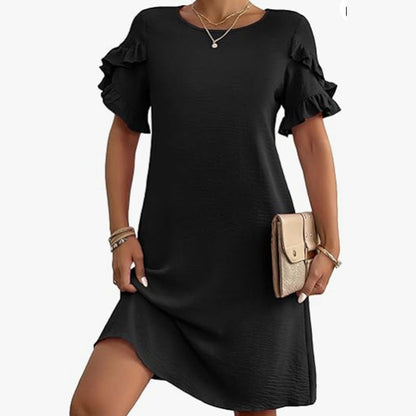 Women’s Solid A-Line Ruffled Short Sleeves Dress
