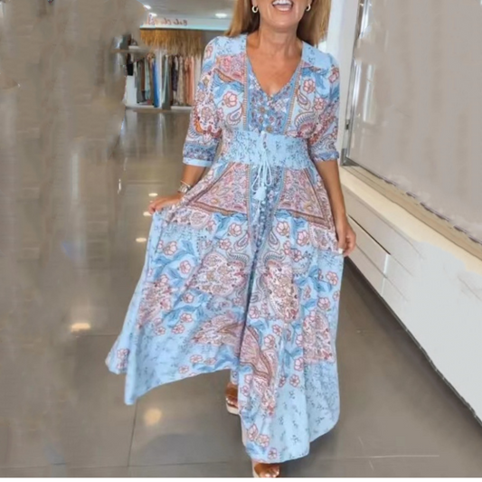 💕Summer 2026 Trend 📢50% OFF!!💃Women’s Elegant Floral Drawstring Long Dress
