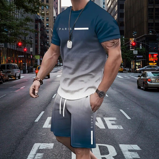🏖️Summer Cool Deal: ONLY ￡14.99!!😎Men's Gradient Color T-Shirt & Shorts Set